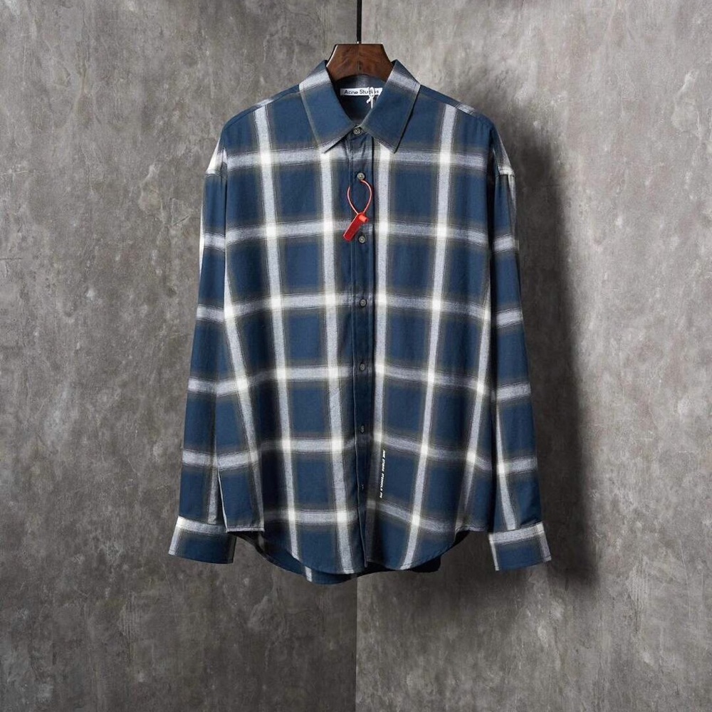 Acne Navy and White Plaid Men's Shirt